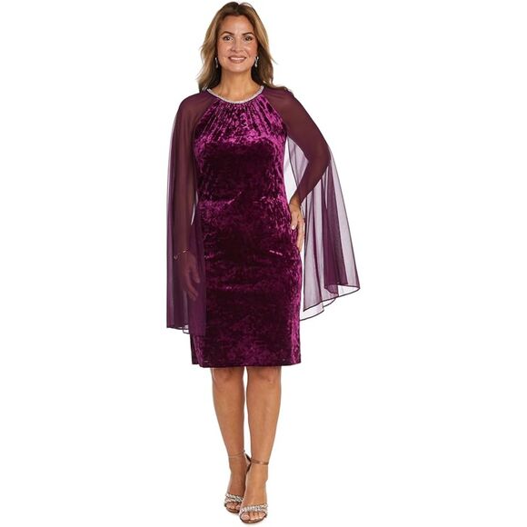 R&M Richards Plum Short Cocktail Mother of the Bride Cape Dress.  Sz 6 - Picture 1 of 13